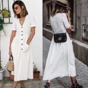 ZARA  WOMAN MIDI DRESS WITH BUTTONS V-NECK